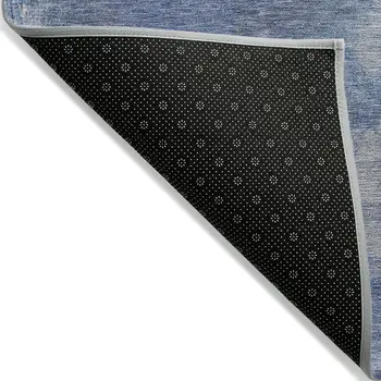 10' X 14' Blue And Denim Blue Abstract Washable Indoor Outdoor Area Rug