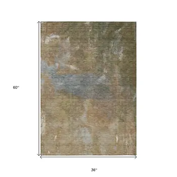 3' X 5' Copper And Rust Abstract Washable Indoor Outdoor Area Rug