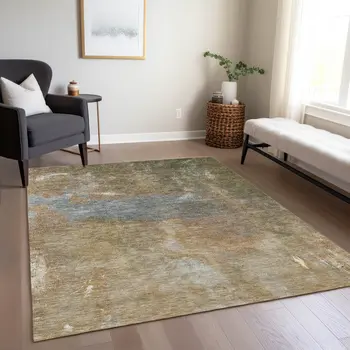 3' X 5' Copper And Rust Abstract Washable Indoor Outdoor Area Rug