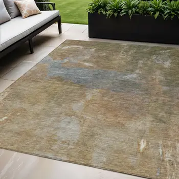 5' X 8' Copper And Rust Abstract Washable Indoor Outdoor Area Rug