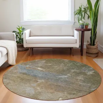 8' Copper And Rust Round Abstract Washable Indoor Outdoor Area Rug