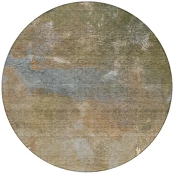 8' Copper And Rust Round Abstract Washable Indoor Outdoor Area Rug