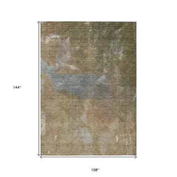9' X 12' Copper And Rust Abstract Washable Indoor Outdoor Area Rug