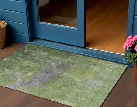 3' X 5' Green And Olive Green Abstract Washable Indoor Outdoor Area Rug