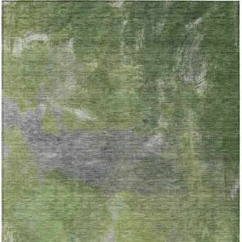5' X 8' Green And Olive Green Abstract Washable Indoor Outdoor Area Rug
