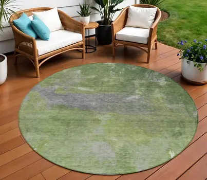 8' Green And Olive Green Round Abstract Washable Indoor Outdoor Area Rug