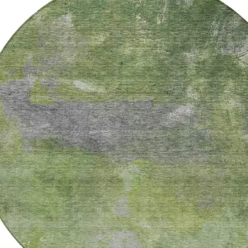 8' Green And Olive Green Round Abstract Washable Indoor Outdoor Area Rug