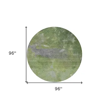 8' Green And Olive Green Round Abstract Washable Indoor Outdoor Area Rug