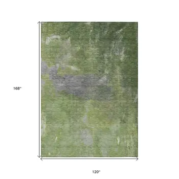 10' X 14' Green And Olive Green Abstract Washable Indoor Outdoor Area Rug