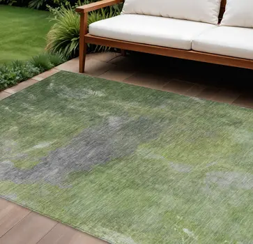 10' X 14' Green And Olive Green Abstract Washable Indoor Outdoor Area Rug