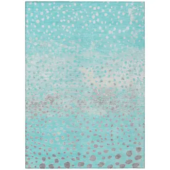 5' X 8' Aqua And Teal Blue Abstract Washable Indoor Outdoor Area Rug
