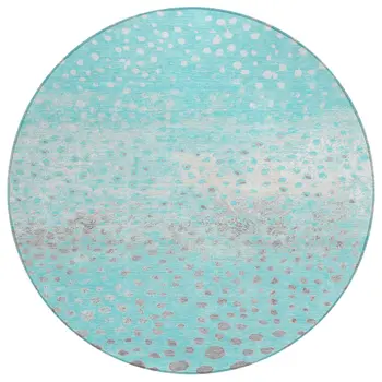 8' Aqua And Teal Blue Round Abstract Washable Indoor Outdoor Area Rug