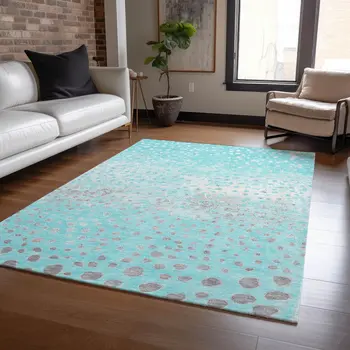 8' X 10' Aqua And Teal Blue Abstract Washable Indoor Outdoor Area Rug