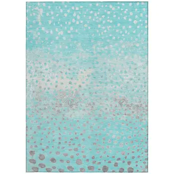 9' X 12' Aqua And Teal Blue Abstract Washable Indoor Outdoor Area Rug