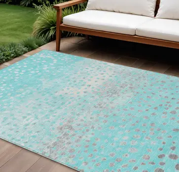 9' X 12' Aqua And Teal Blue Abstract Washable Indoor Outdoor Area Rug