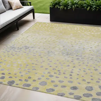 5' X 8' Gold And Wheat Abstract Washable Indoor Outdoor Area Rug