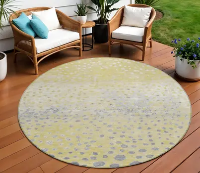 8' Gold And Wheat Round Abstract Washable Indoor Outdoor Area Rug