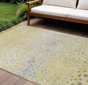 9' X 12' Gold And Wheat Abstract Washable Indoor Outdoor Area Rug