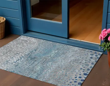 3' X 5' Gray And Silver Abstract Washable Indoor Outdoor Area Rug