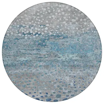 8' Gray And Silver Round Abstract Washable Indoor Outdoor Area Rug
