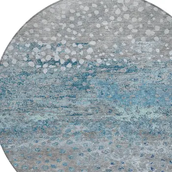 8' Gray And Silver Round Abstract Washable Indoor Outdoor Area Rug