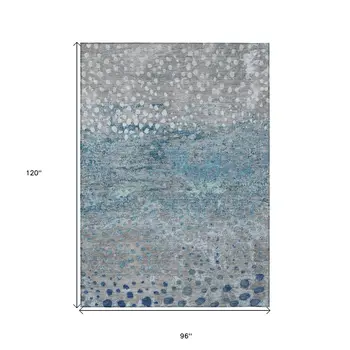 8' X 10' Gray And Silver Abstract Washable Indoor Outdoor Area Rug