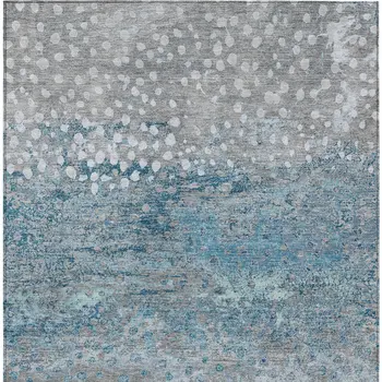 9' X 12' Gray And Silver Abstract Washable Indoor Outdoor Area Rug