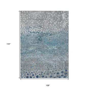 9' X 12' Gray And Silver Abstract Washable Indoor Outdoor Area Rug
