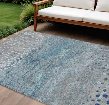 9' X 12' Gray And Silver Abstract Washable Indoor Outdoor Area Rug