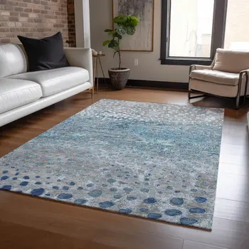 9' X 12' Gray And Silver Abstract Washable Indoor Outdoor Area Rug