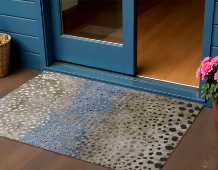 3' X 5' Khaki And Taupe Abstract Washable Indoor Outdoor Area Rug