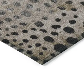 8' Khaki And Taupe Round Abstract Washable Indoor Outdoor Area Rug