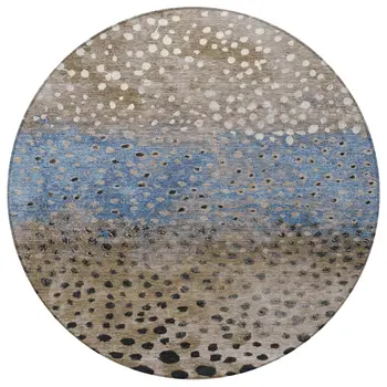 8' Khaki And Taupe Round Abstract Washable Indoor Outdoor Area Rug