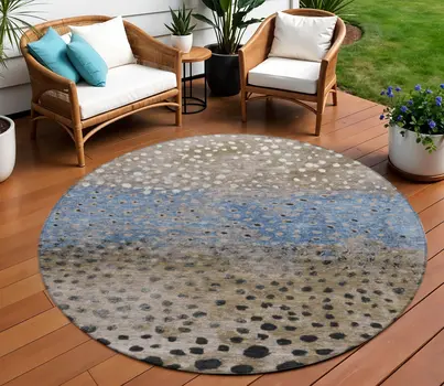 8' Khaki And Taupe Round Abstract Washable Indoor Outdoor Area Rug
