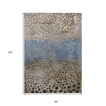 8' X 10' Khaki And Taupe Abstract Washable Indoor Outdoor Area Rug