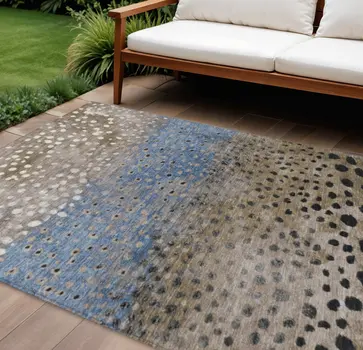 8' X 10' Khaki And Taupe Abstract Washable Indoor Outdoor Area Rug