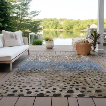10' X 14' Khaki And Taupe Abstract Washable Indoor Outdoor Area Rug