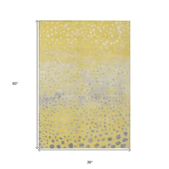 3' X 5' Yellow And Gold Abstract Washable Indoor Outdoor Area Rug