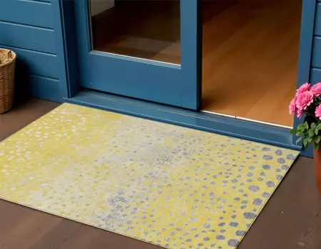 3' X 5' Yellow And Gold Abstract Washable Indoor Outdoor Area Rug