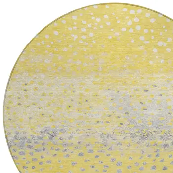 8' Yellow And Gold Round Abstract Washable Indoor Outdoor Area Rug