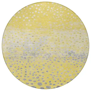 8' Yellow And Gold Round Abstract Washable Indoor Outdoor Area Rug