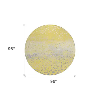 8' Yellow And Gold Round Abstract Washable Indoor Outdoor Area Rug