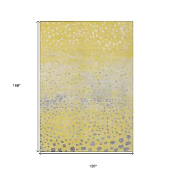 10' X 14' Yellow And Gold Abstract Washable Indoor Outdoor Area Rug