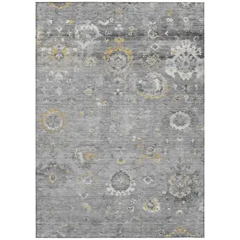 3' X 5' Gray And Silver Floral Washable Indoor Outdoor Area Rug
