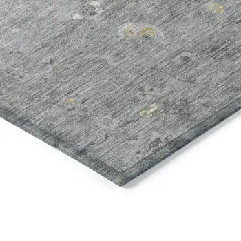 3' X 5' Gray And Silver Floral Washable Indoor Outdoor Area Rug