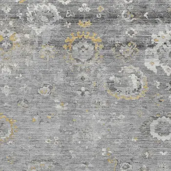 3' X 5' Gray And Silver Floral Washable Indoor Outdoor Area Rug