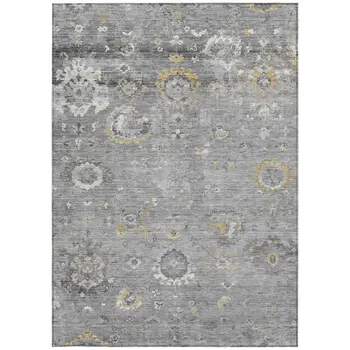 5' X 8' Gray And Silver Floral Washable Indoor Outdoor Area Rug