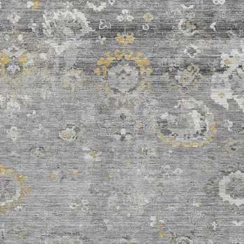 8' X 10' Gray And Silver Floral Washable Indoor Outdoor Area Rug