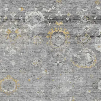 10' X 14' Gray And Silver Floral Washable Indoor Outdoor Area Rug