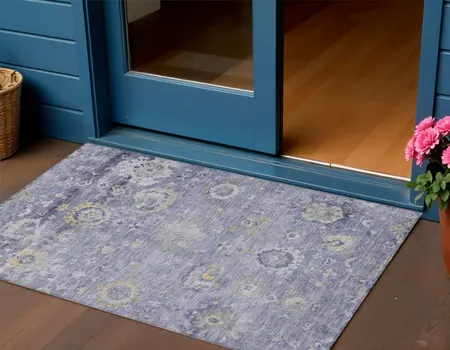 3' X 5' Lavender And Purple Floral Washable Indoor Outdoor Area Rug